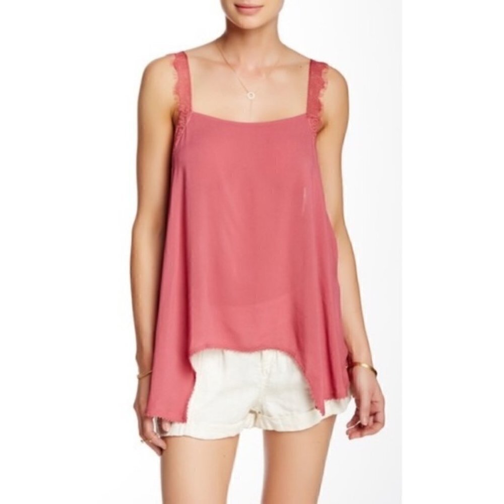 Free People Intimately Dobby Dot Rose Pink‎ Lace Trim Cami Tank Top S